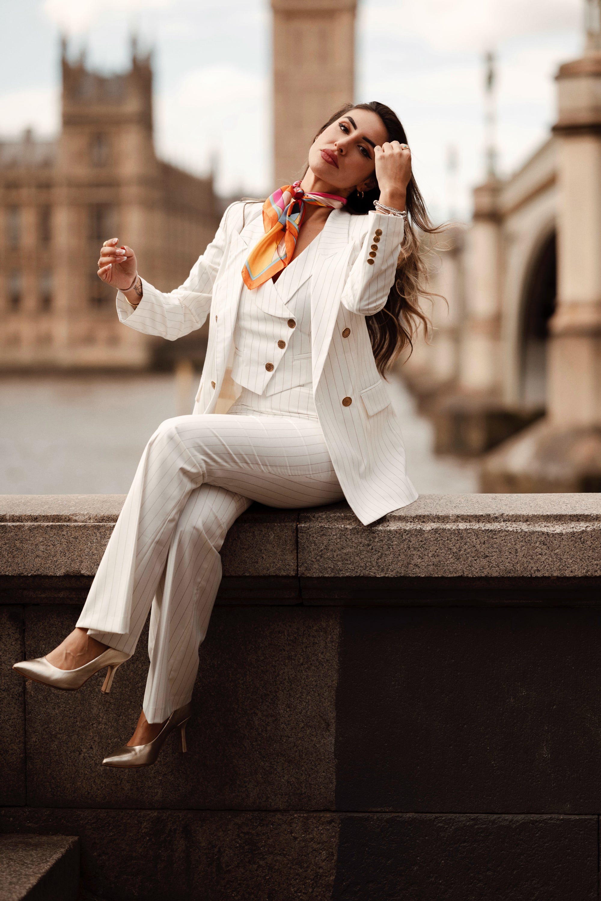Tailleur tre pezzi Classic bianco gessato