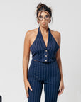 Tailleur Tre Pezzi Ilaria Blu Gessato