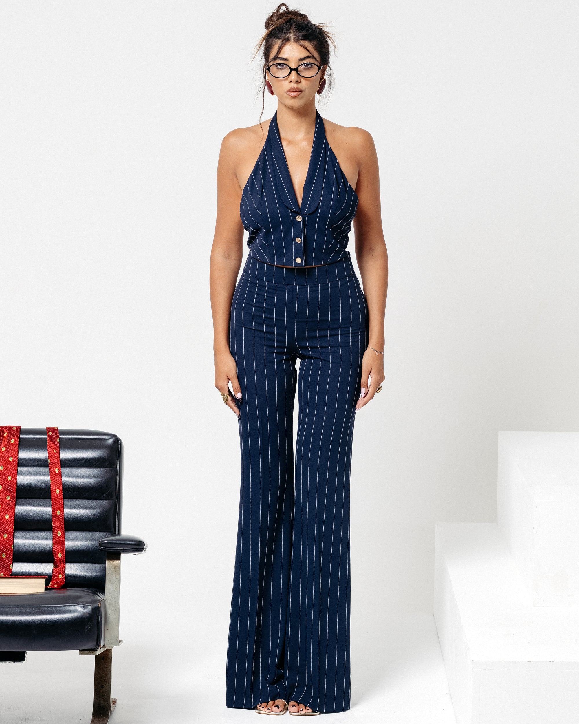 Tailleur Tre Pezzi Ilaria Blu Gessato