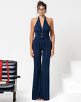 Tailleur Tre Pezzi Ilaria Blu Gessato