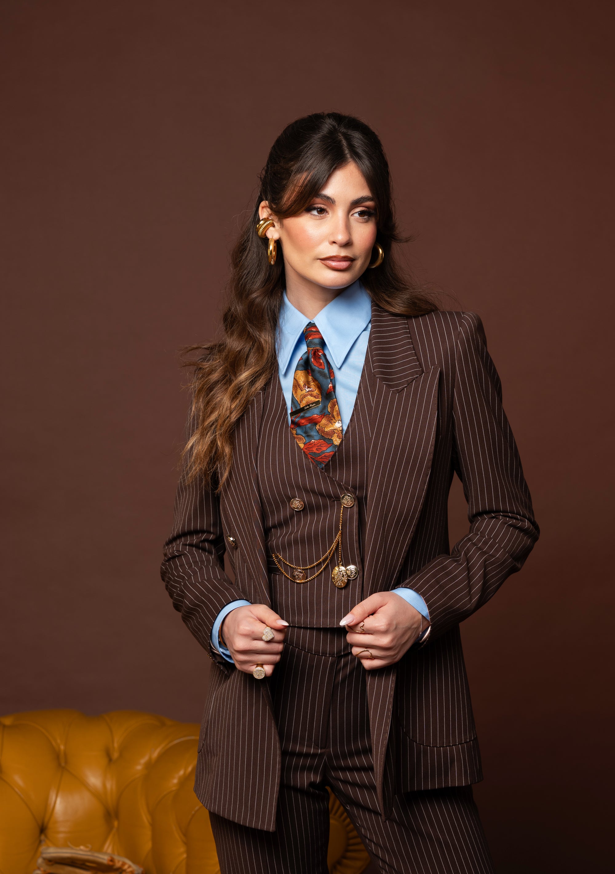 Tre pezzi New York Marrone gessato