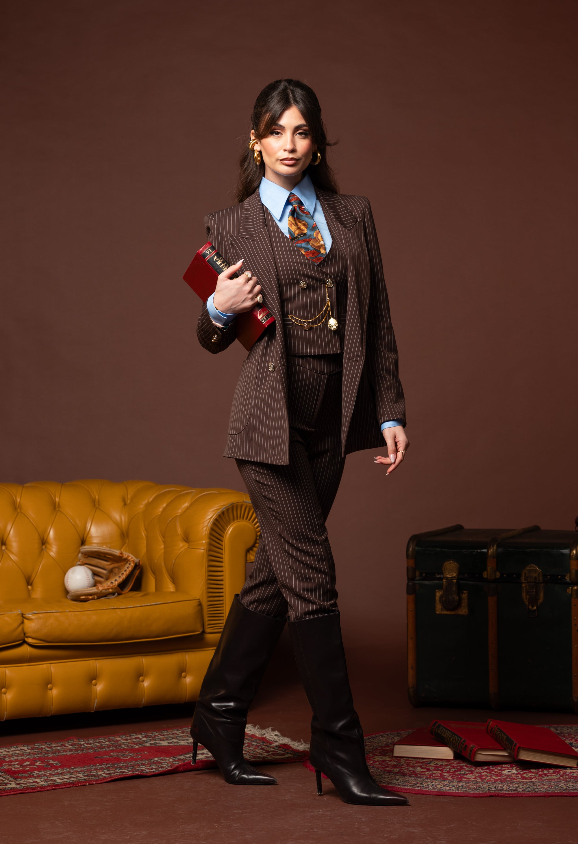 Tre pezzi New York Marrone gessato