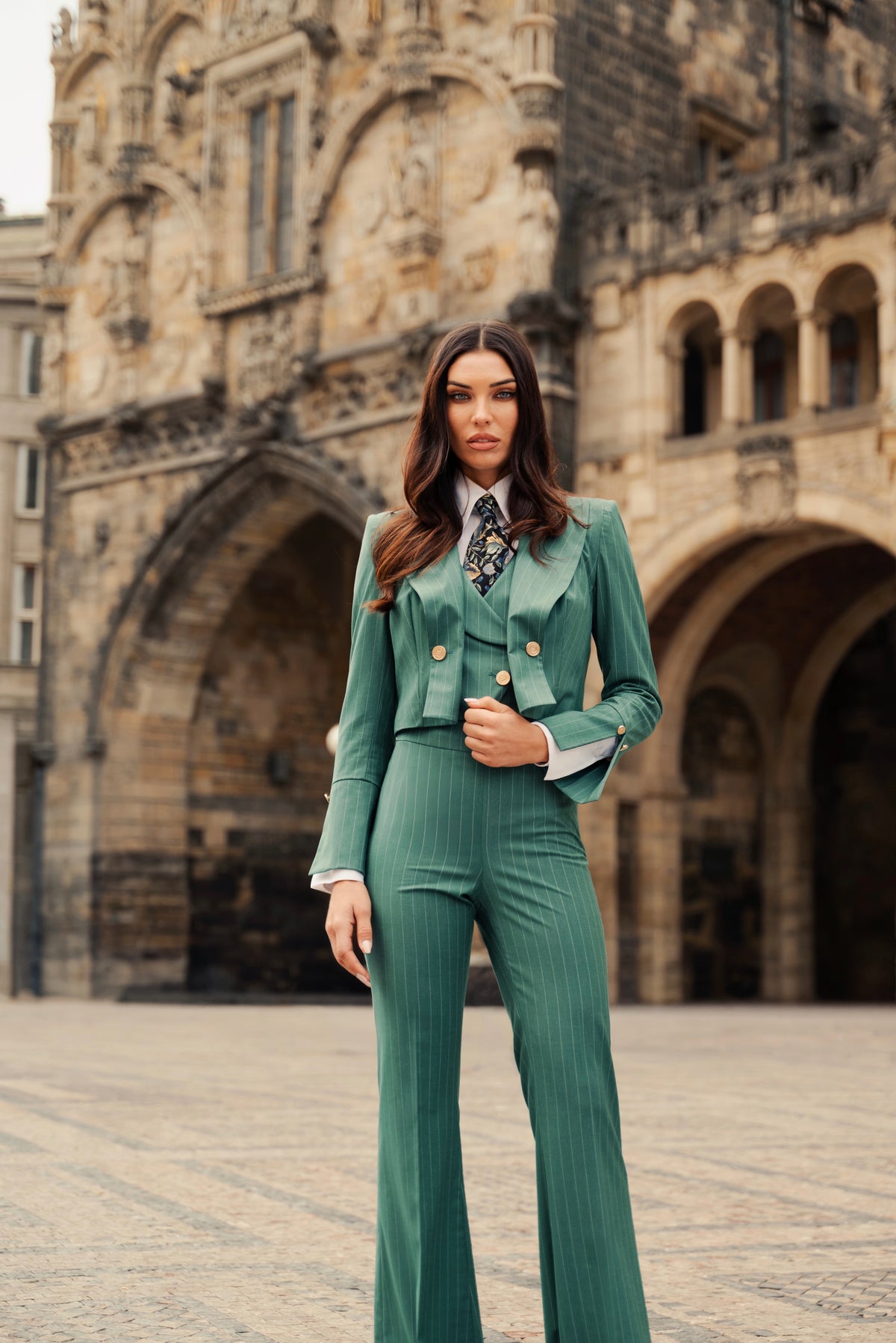 Tailleur new Jolie Verde Bosco Gessato